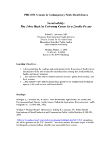 Sustainability: The Johns Hopkins University Center for a Livable Future