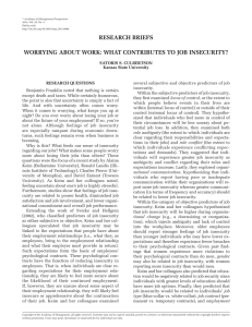 RESEARCH BRIEFS WORRYING ABOUT WORK: WHAT CONTRIBUTES TO JOB INSECURITY?