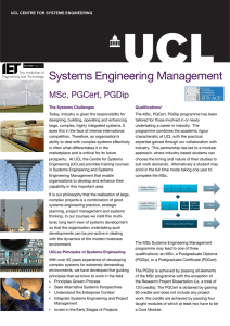 Systems Engineering Management MSc, PGCert, PGDip