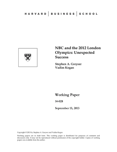 NBC and the 2012 London Olympics: Unexpected Success Working Paper