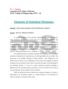 Elements of Statistical Mechanics Dr. Y. Aparna, Associate Prof., Dept. of Physics,