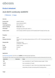 Anti-BAT3 antibody ab88292 Product datasheet 2 References 4 Images