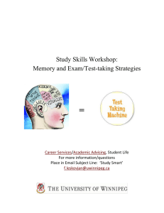 =  Study Skills Workshop: Memory and Exam/Test-taking Strategies