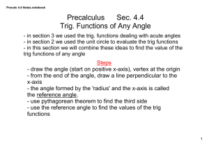 Precalculus Sec. 4.4 Trig. Functions of Any Angle