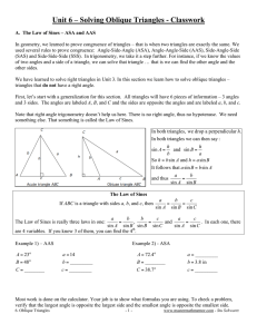 Unit 6 – Solving Oblique Triangles - Classwork