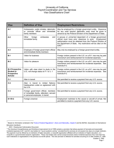University of California Payroll Coordination and Tax Services Visa Classifications Chart Visa