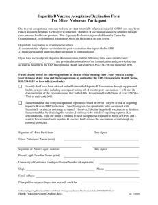 Hepatitis B Vaccine Acceptance/Declination Form For Minor Volunteer Participant