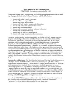 College of Education and Allied Professions MAT/MAED Dispositions Assessment, Fall 2014