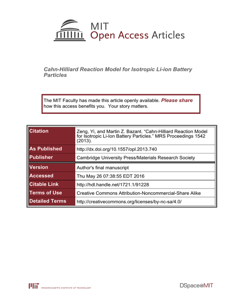 Cahn-Hilliard Reaction Model for Isotropic Li-ion Battery Particles Please share