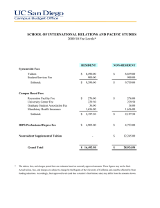 SCHOOL OF INTERNATIONAL RELATIONS AND PACIFIC STUDIES 2009/10 Fee Levels *