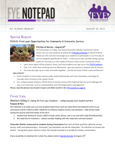 Special Report FOCUS: First-year Opportunities for Community &amp; University Service