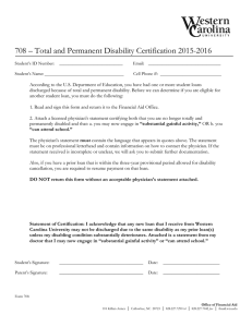 708 – Total and Permanent Disability Certification 2015-2016