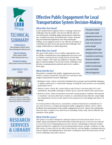 TECHNICAL Effective Public Engagement for Local Transportation System Decision-Making What Was the Need?