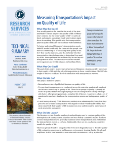 RESEARCH SERVICES Measuring Transportation’s Impact on Quality of Life