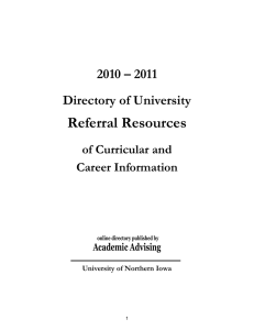 Referral Resources 2010 – 2011 Directory of University