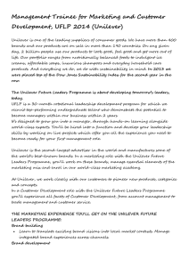 Management Trainee for Marketing and Customer Development, UFLP 2014 (Unilever)