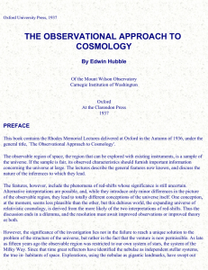 THE OBSERVATIONAL APPROACH TO COSMOLOGY By Edwin Hubble PREFACE