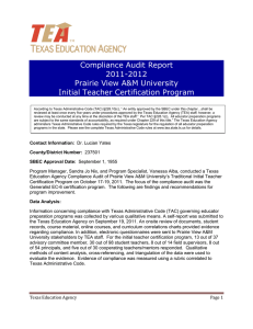 Compliance Audit Report 2011-2012 Prairie View A&amp;M University Initial Teacher Certification Program