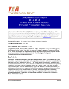Compliance Audit Report 2011-2012 Prairie View A&amp;M University Principal Preparation Program