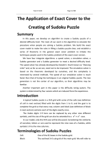 The Application of Exact Cover to the Creating of Sudoku Puzzle Summary