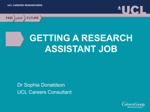 GETTING A RESEARCH ASSISTANT JOB  Dr Sophia Donaldson