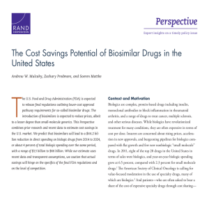 T Perspective The Cost Savings Potential of Biosimilar Drugs in the United States