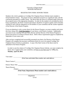 University of Puget Sound HONORS PROGRAM REGISTRATION FORM--HONORS THESIS