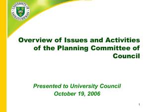 Overview of Issues and Activities of the Planning Committee of Council