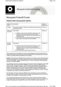 Macquarie Fusion® Funds Interest rates and payment options Page 1 of 2