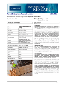 Forest Enterprises Australia Limited ASX: FEA Important Information”