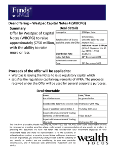 Summary Offer by Westpac of Capital Notes (WBCPG) to raise approximately $750 million,