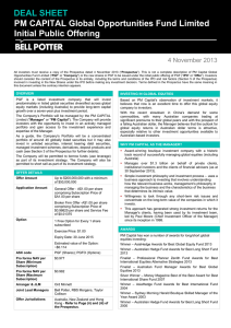 DEAL SHEET PM CAPITAL Global Opportunities Fund Limited Initial Public Offering