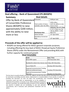 Summary Offer by Bank of Queensland of Convertible Preference Shares (BOQPD) to raise