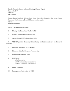 Faculty Assembly Executive Council Meeting (General Topics) October 15, 2014 ASB-230 900-1100 AM
