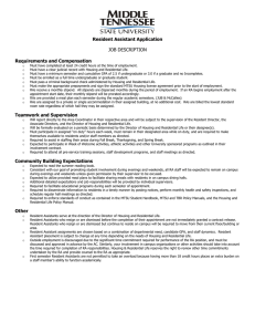 JOB DESCRIPTION Resident Assistant Application Requirements and Compensation