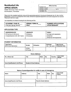 Residential Life APPLICATION