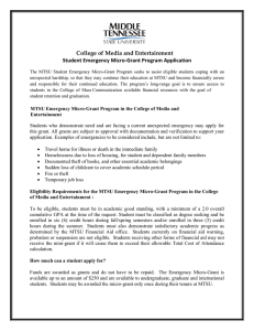 College of Media and Entertainment Student Emergency Micro‐Grant Program Application 