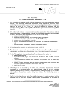 UCL (Australia) – PhD BHP Billiton Scholarship Regulations