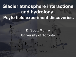 Glacier atmosphere interactions and hydrology: . Peyto field experiment discoveries