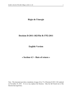 Régie de l’énergie Decision D-2011-182/File R-3752-2011 English Version