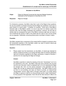 Gaz Métro Limited Partnership  Follow-Up Request Concerning the Argument-Related Questions