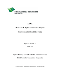 XXXX Bear Creek Hydro Generation Project Interconnection Facilities Study