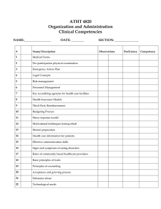 ATHT 4820 Organization and Administration Clinical Competencies