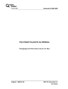 POLITIQUE D'AJOUTS AU RÉSEAU Demande R-3669-2008