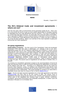 The EU's bilateral trade and investment agreements – where are we? MEMO