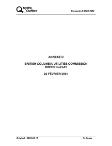 A ANNEXE D BRITISH COLUMBIA UTILITIES COMMISSION