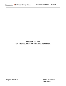 PRESENTATION OF THE REQUEST OF THE TRANSMITTER Translated by