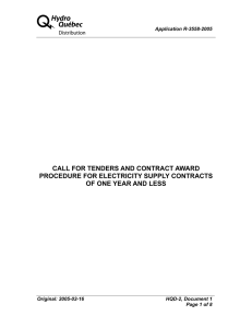 A CALL FOR TENDERS AND CONTRACT AWARD PROCEDURE FOR ELECTRICITY SUPPLY CONTRACTS
