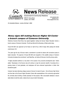 Henry signs bill making Duncan Higher Ed Center