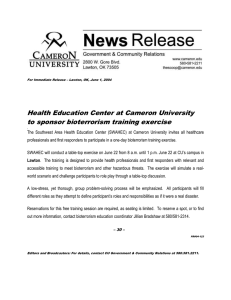 Health Education Center at Cameron University to sponsor bioterrorism training exercise